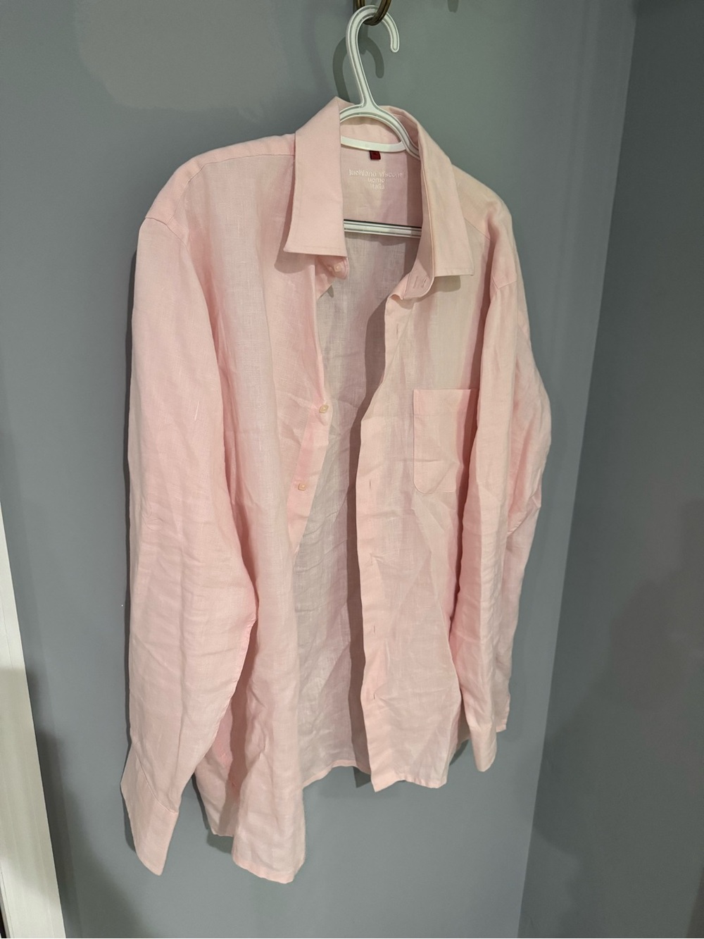Luchiano Visconti Uomo Italia Light Pink Linen Button Down Shirt XL Coastal